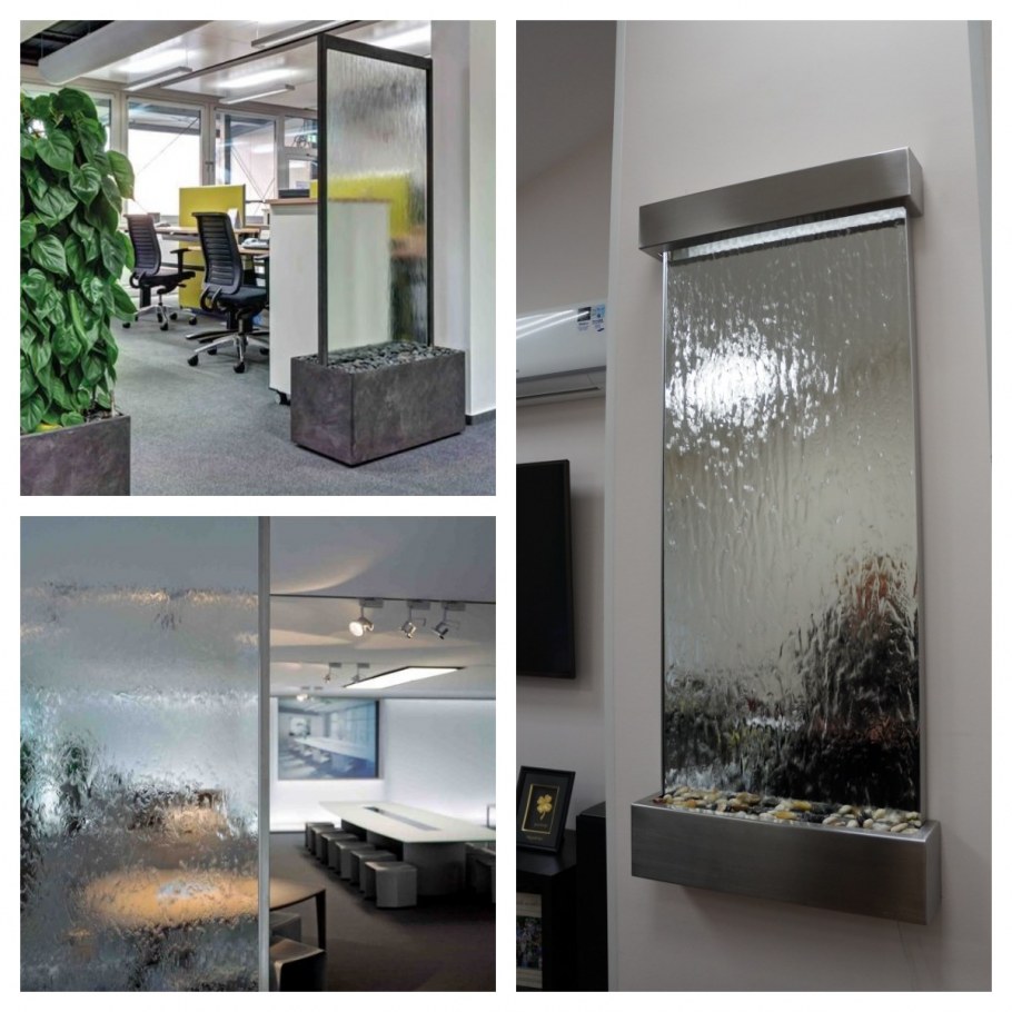 Интерьерный водопад по стеклу