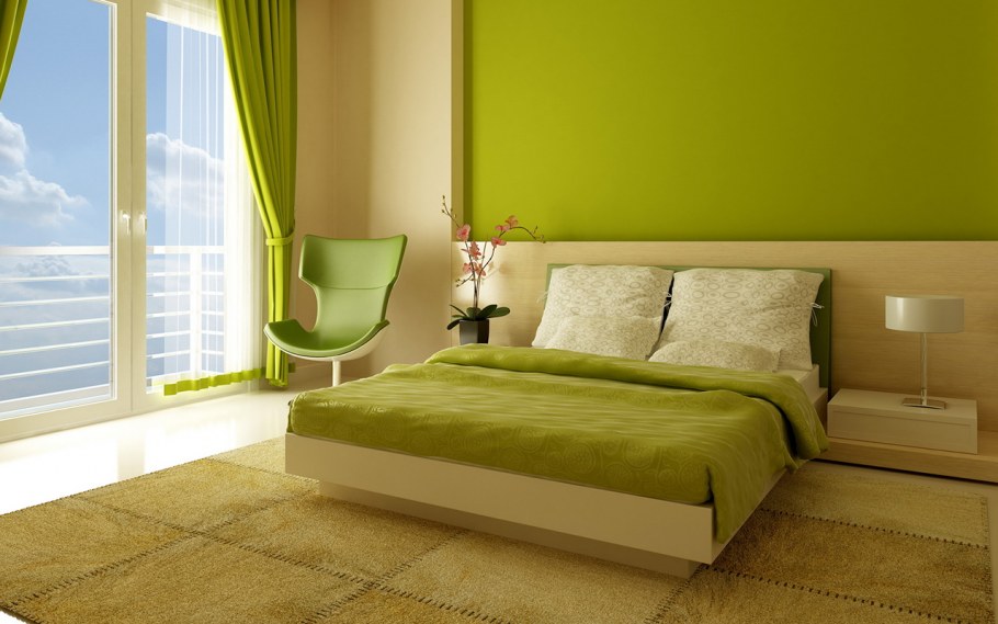 Спальня в салатовом цвете