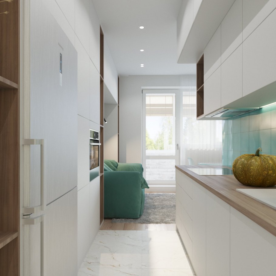 Узкая проходная кухня