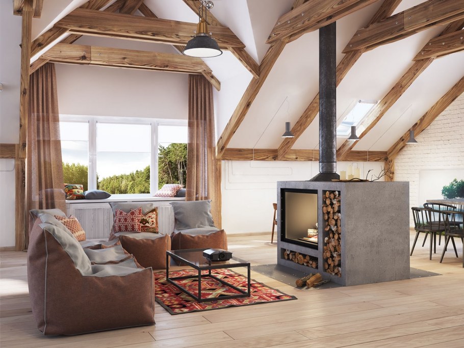 Камин на мансарде