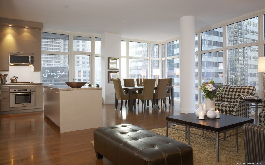 Кухни гостиные с панорамными окнами