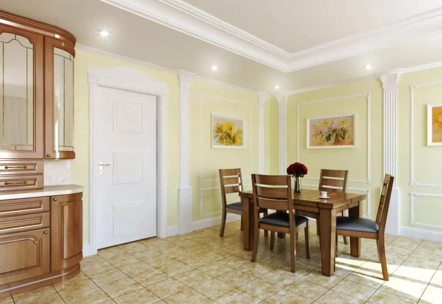 Кухня с молдингами на стенах