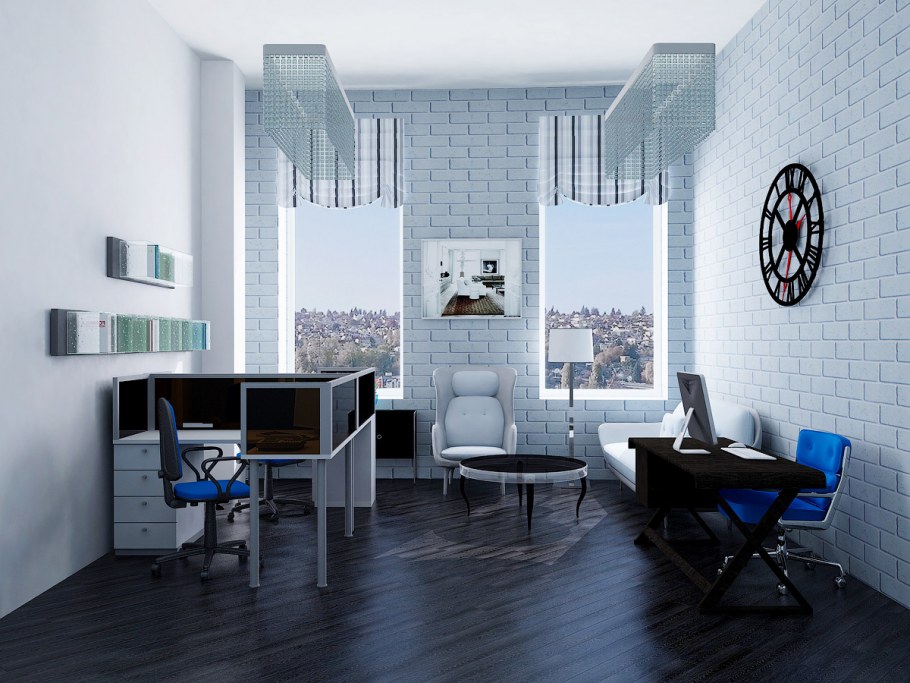 Офис в серо синих тонах