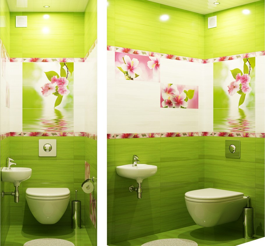 Яркий интерьер ванной комнаты