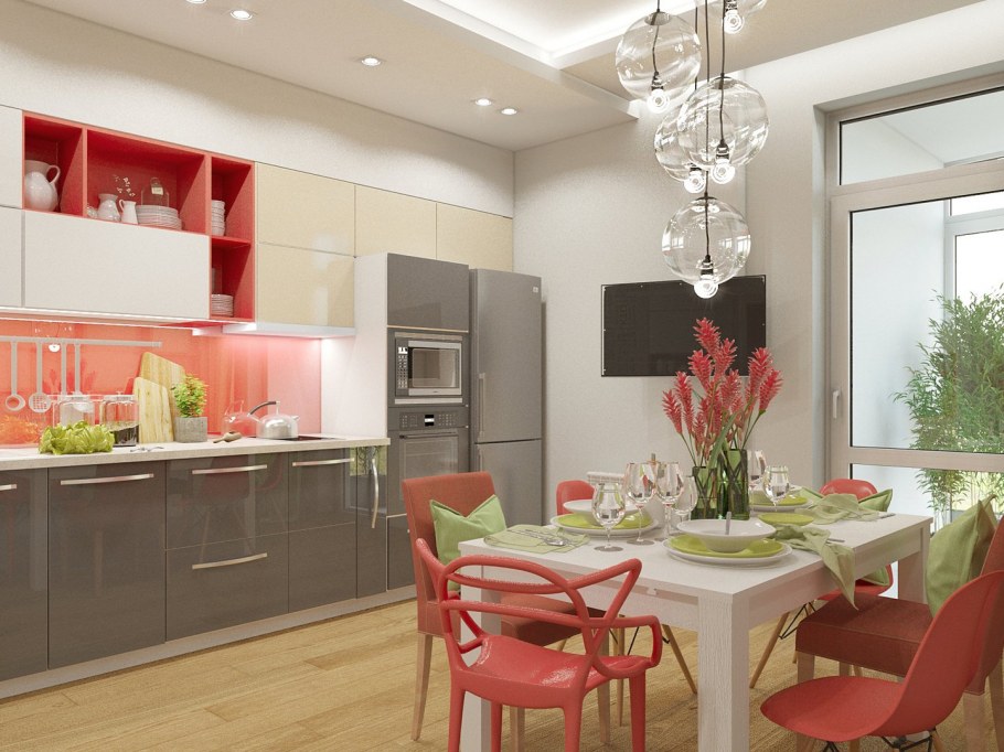 Сочетание оранжевого в интерьере кухни