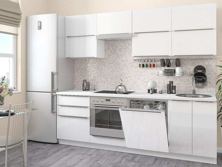 Белый глянцевый кухонный гарнитур