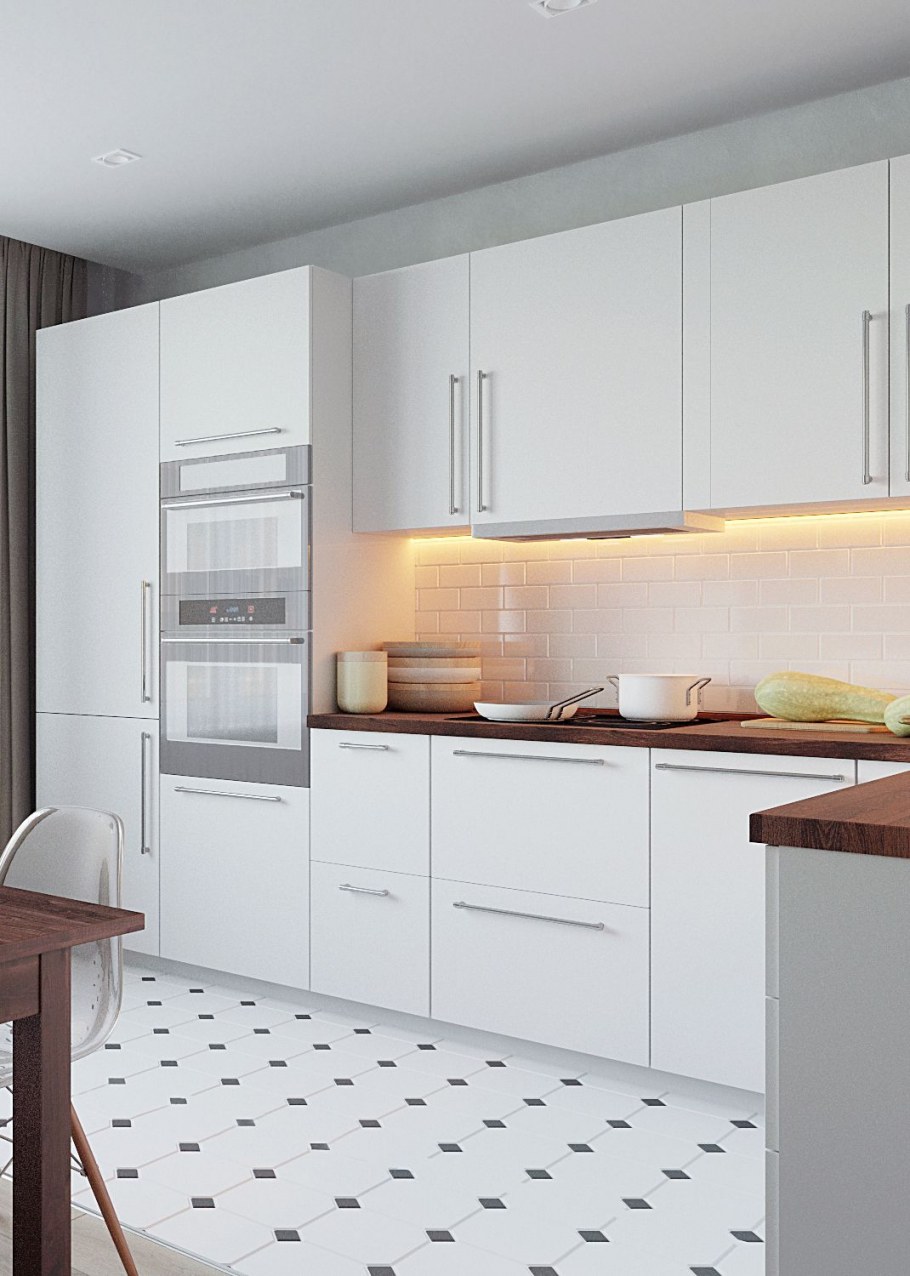 Гостиная с кухней глянцевая