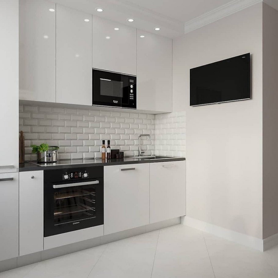 Современный кухонный гарнитур белый глянец