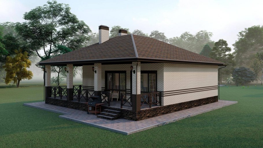 Одноэтажный дом с террасой и мангальной зоной