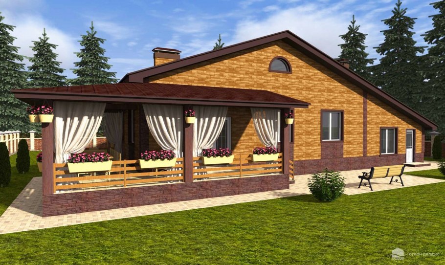 Дом с верандой под одной крышей