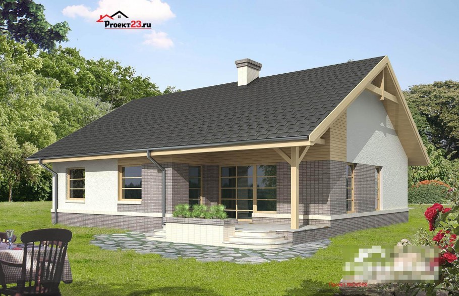 Деревянный дом одноэтажный с террасой 100кв