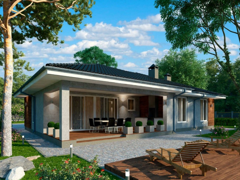 Одноэтажный дом с террасой 100 кв