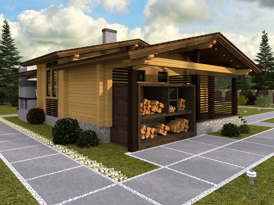 Проект бани из клееного бруса с террасой