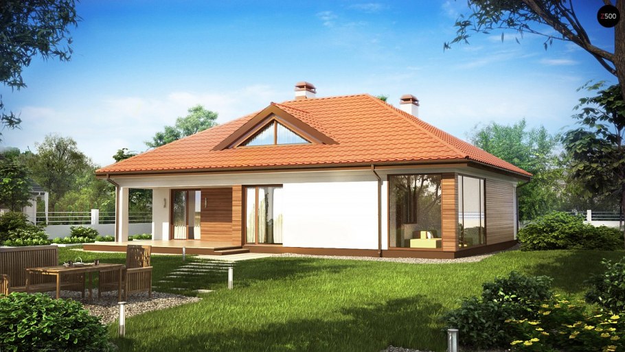 Одноэтажный дачный домик с верандой