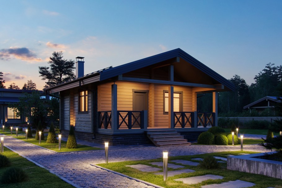 Баня с остекленной верандой под одной крышей