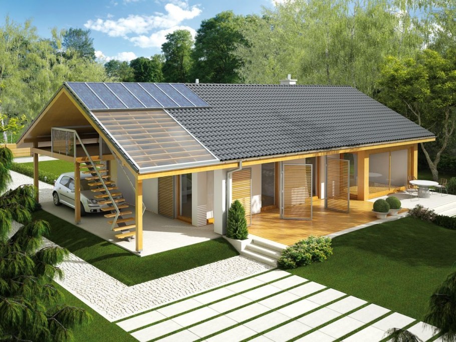 Дом в стиле Шале одноэтажный с террасой