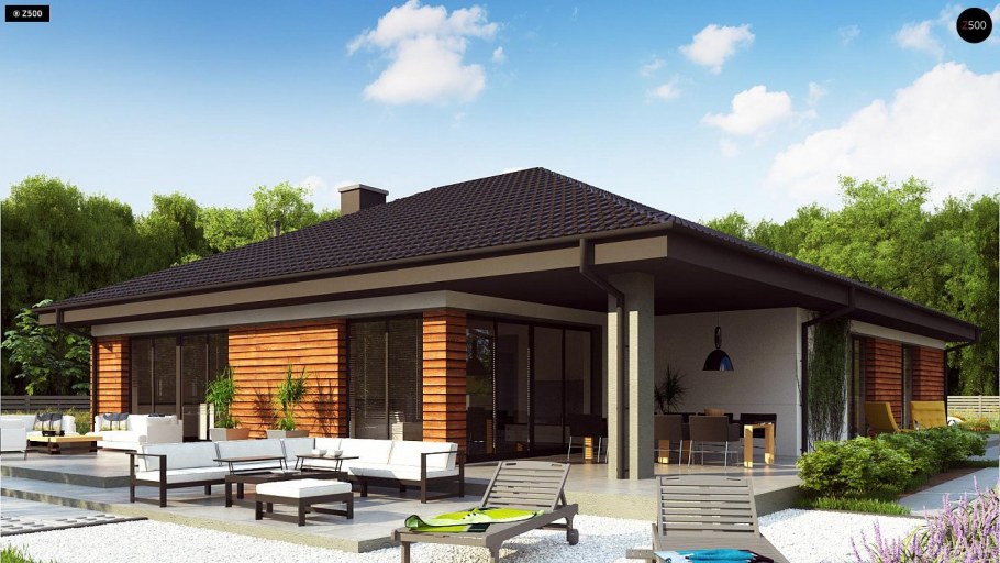 Одноэтажный дом с террасой до 80 кв м