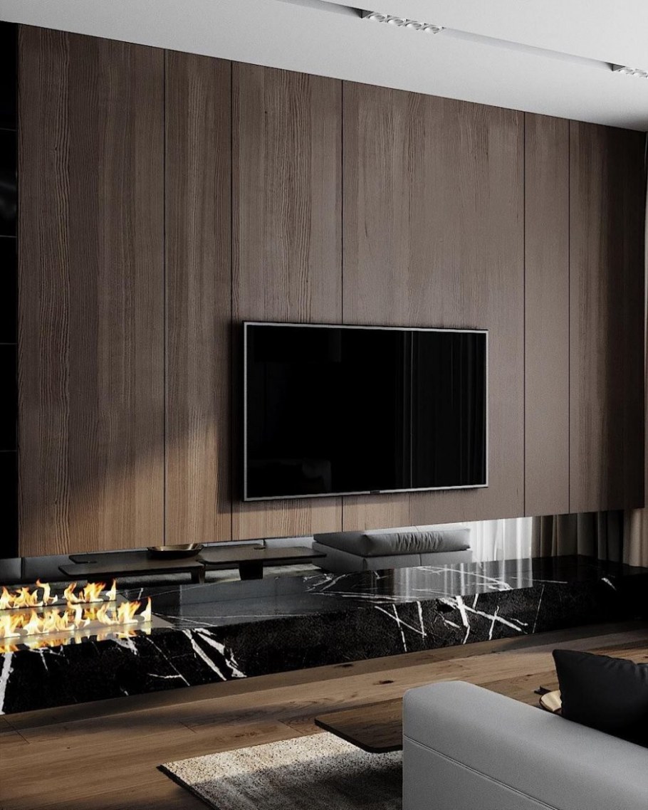 Гостиная с деревянными панелями