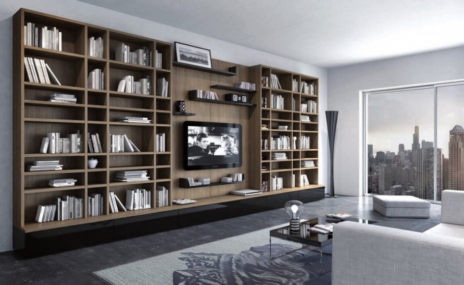 Библиотека в интерьере гостиной