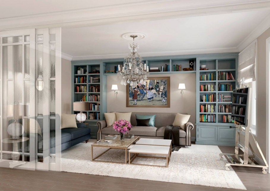 Книжные шкафы в интерьере квартиры