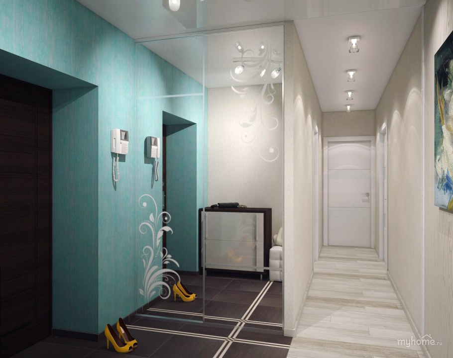 Бирюзовые стены в коридоре
