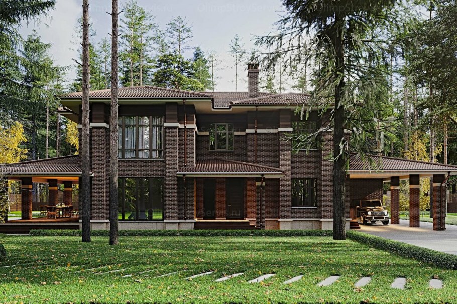 Дом 150 м2 в стиле Райта