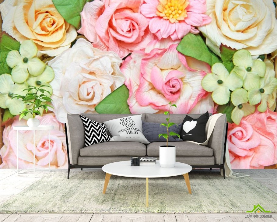 Фотообои розы в интерьере гостиной