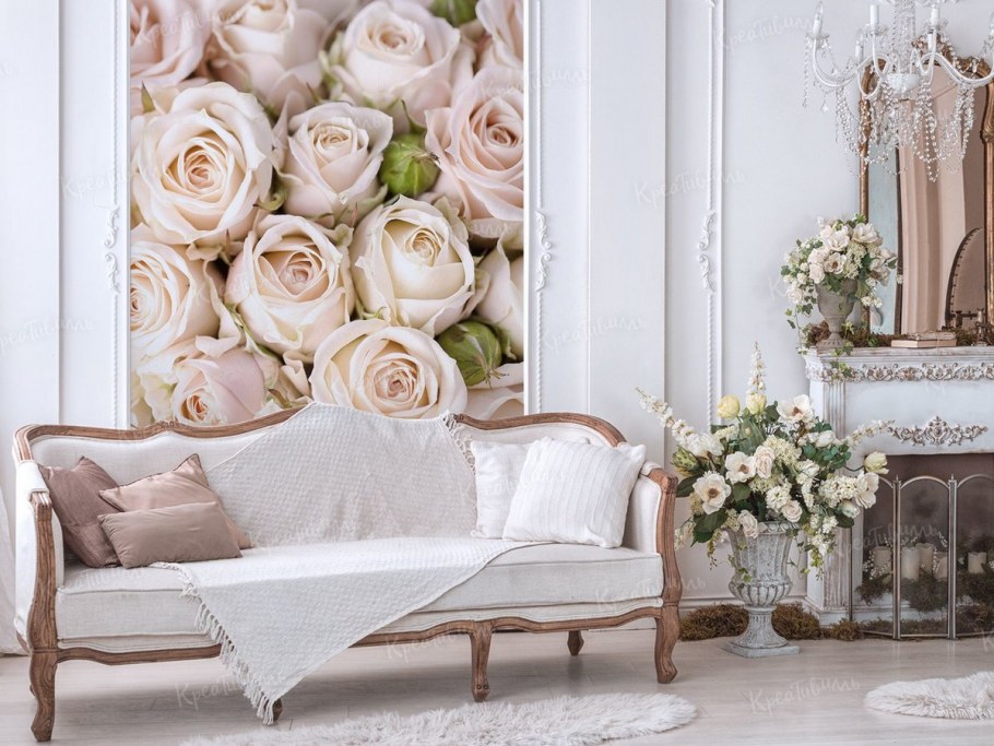 Фотообои пионы в интерьере спальни