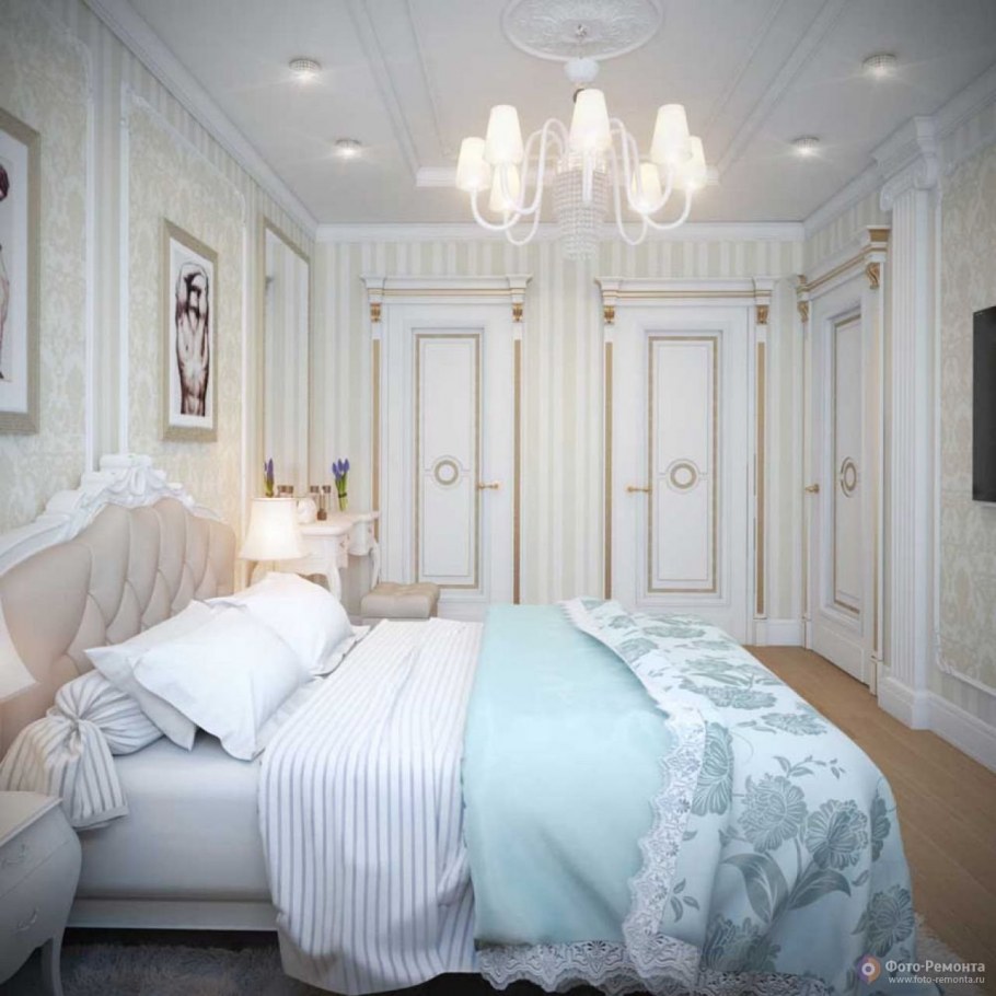 Спальня в классическом стиле в светлых тонах