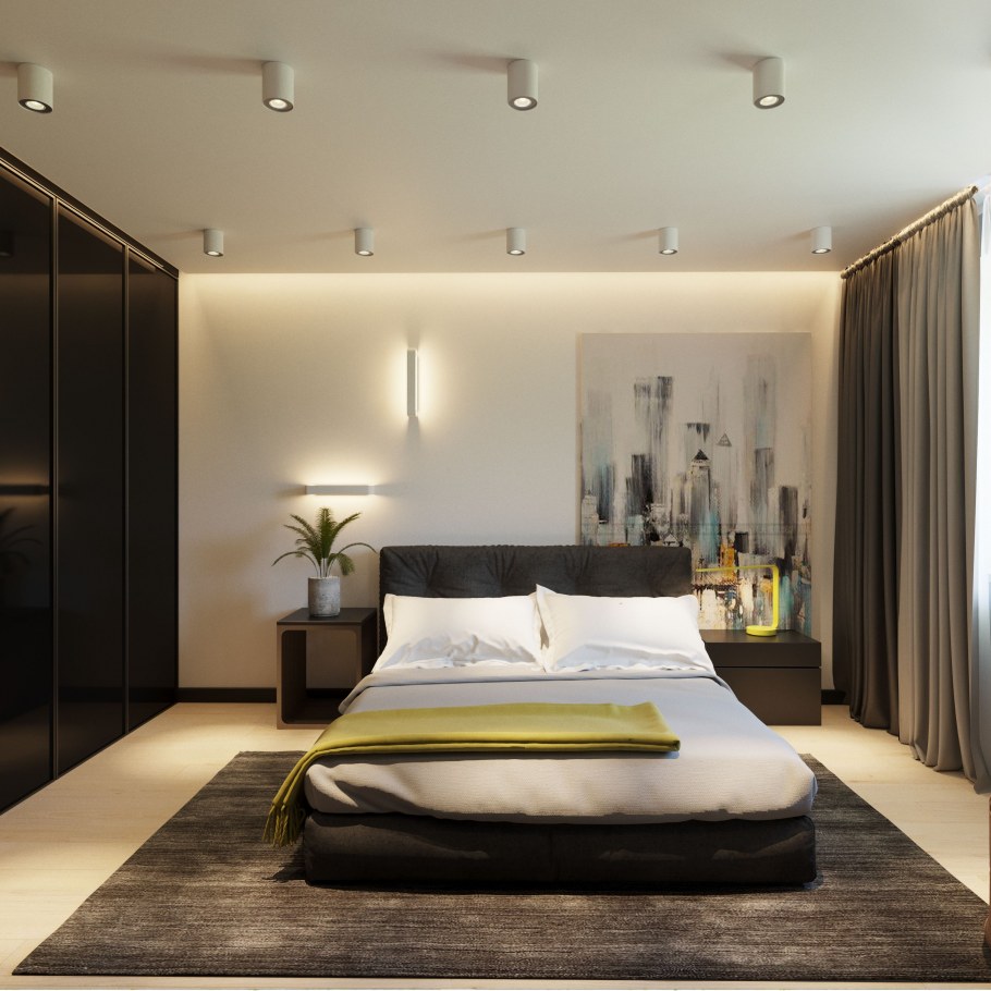 Интерьер потолка в спальне