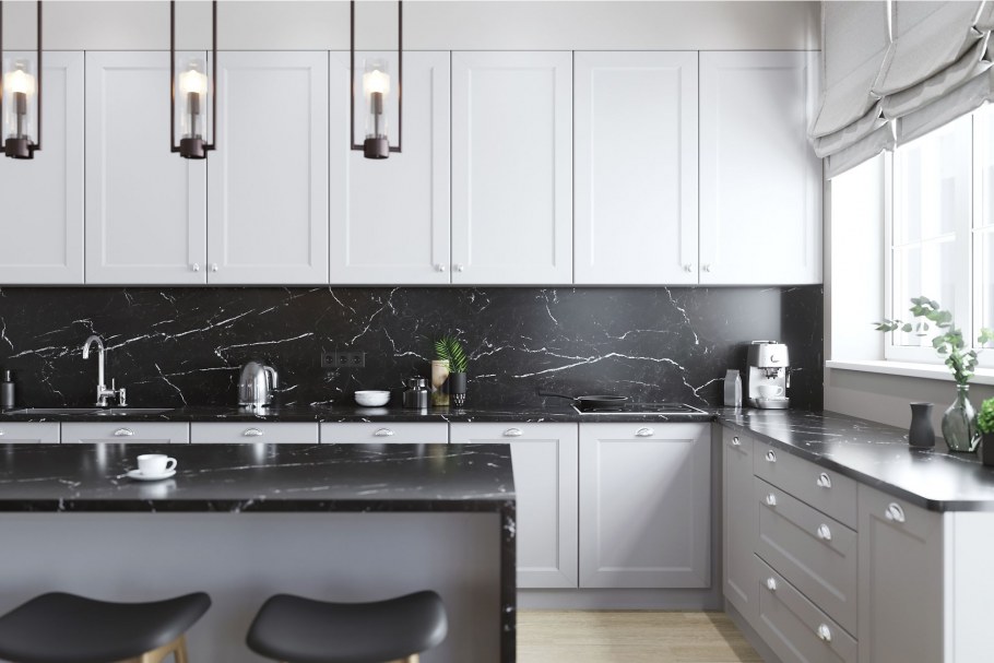 Кухонный гарнитур черно белый глянец