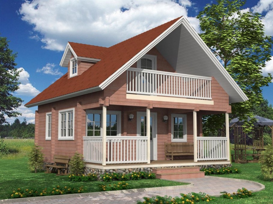 Дом с верандой на 2 этаже