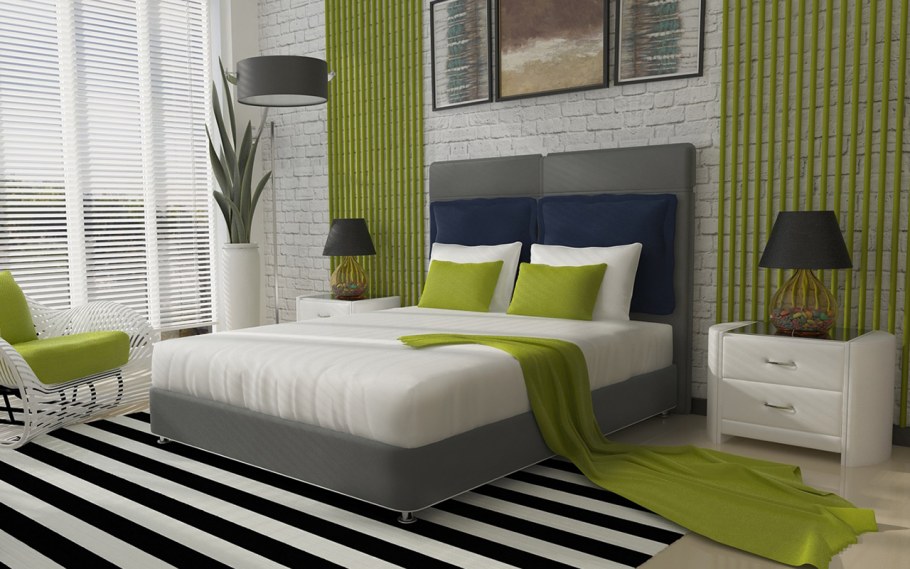 Серо-зеленый интерьер спальни