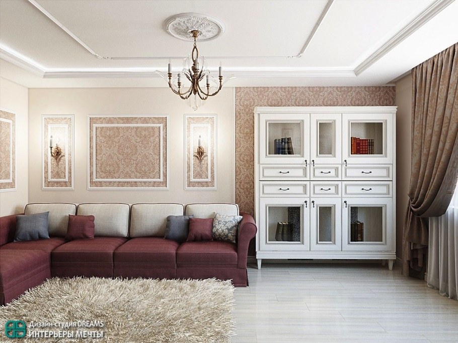 Гостиная с синим диваном