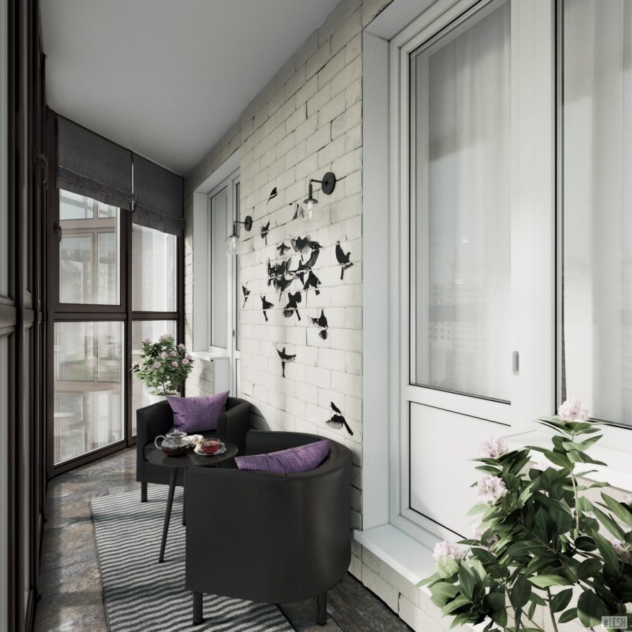 Уютный балкон в стиле лофт