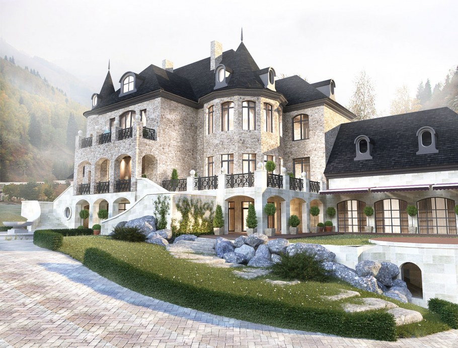 Интерьер коттеджа в замковом стиле