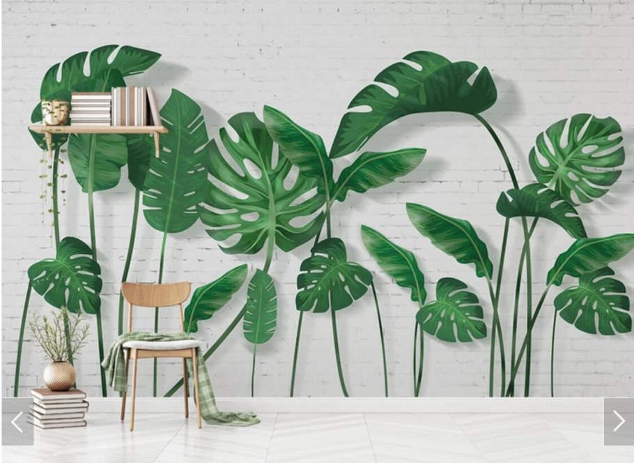 Зеленые обои джунгли в интерьере