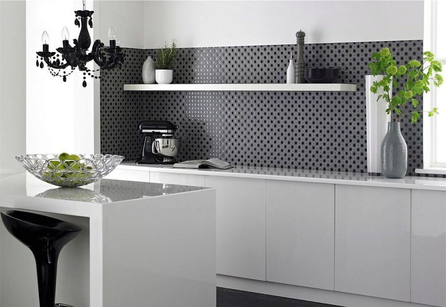 Стильная кухня гостиная монохром