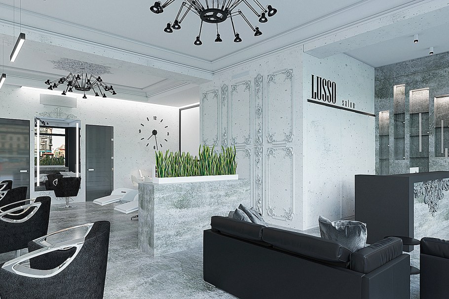 Белый интерьер парикмахерской