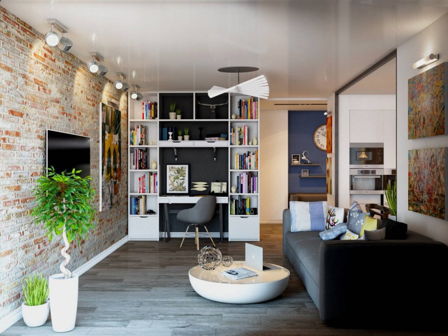 Кухня гостинная 20кв м лофт