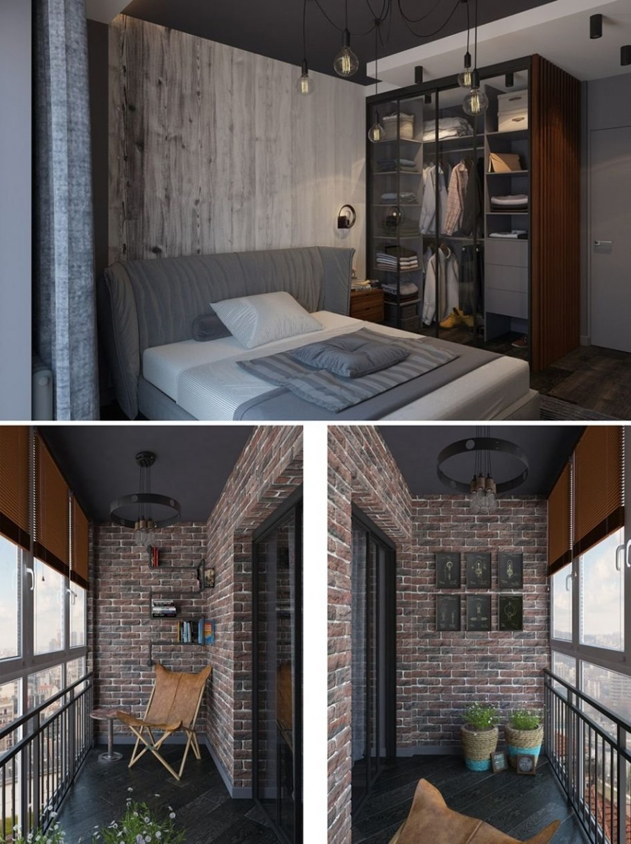 Гостиная лофт 40кв