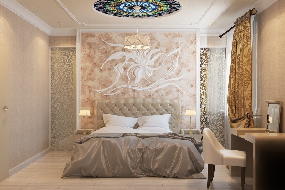 Спальня с фреской в изголовье