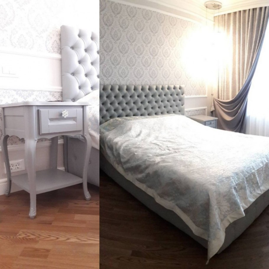 Кровать с каретной стяжкой серая