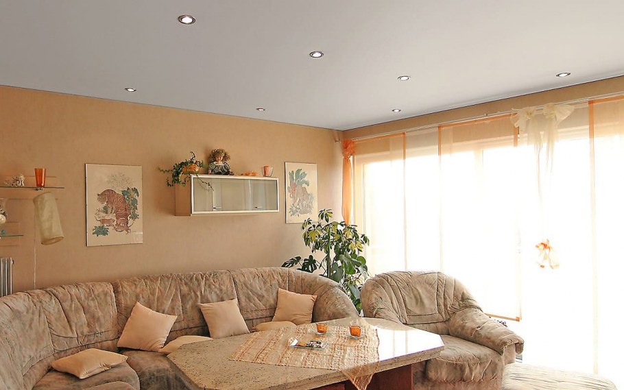 Матовый натяжной потолок в гостиной