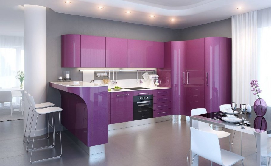 Кухни Модерн в розовом цвете