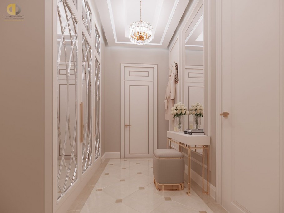Интерьер коридора в квартире в светлых тонах обои