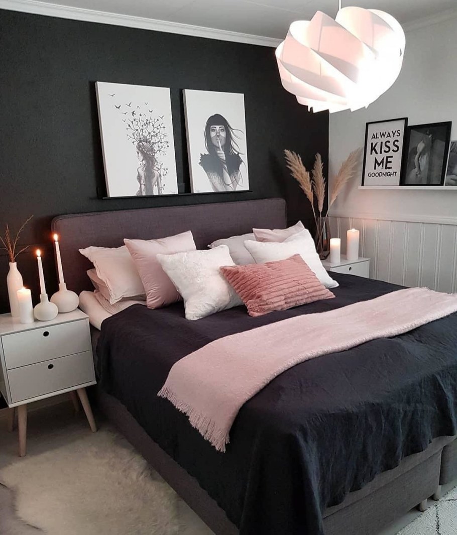 Спальня в серо розовом цвете