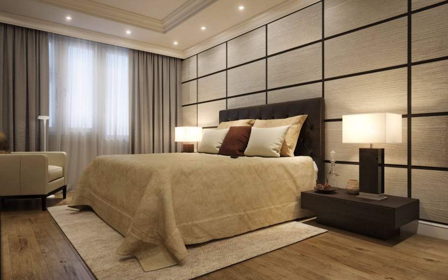 Интерьер спальни 12 кв.м стеклянные панели