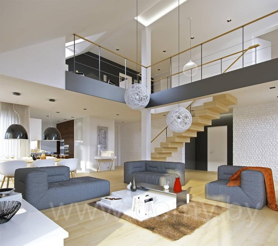 Гостиная в двухэтажном доме