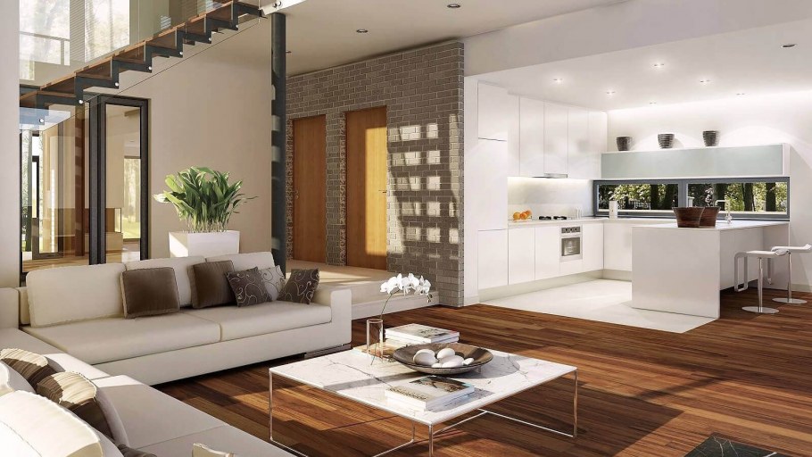 Кухня гостиная в двухэтажном доме